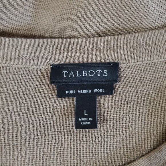Talbots 100% Merino Wool Shoulder Button Accent Midi Sweater Dress Size L Tan - Picture 5 of 6